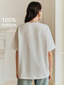 Anewsta 女士白色圆领休闲短袖T恤，适合春夏假期穿着 - 白色 - 查看 3