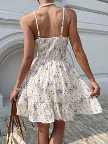 Serisse Women's Floral Print Elegant Waist Cinched Party Cocktail Mini Dress - Mauve Purple - View 2