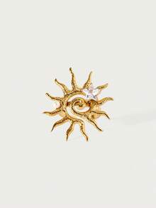 Glisma 18K Gold-Plated 1pc Cute Luxury Pearl/Mother Of Pearl, Textured, Metallic, Geometric, Rhinestone Embellished Open Ring, Suitable For Party, Casual, Concert/Festival, Night Club, Wedding, Holiday, Vacation, Camping - Multicolor - View 4