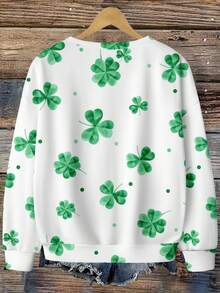 EMERY ROSE Plus Size Women Clover Print Casual Crew Neck Long Sleeve Sweatshirt, Versatile For Daily Wear - Multicolor - View 2