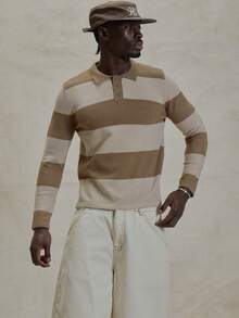 Musero Boxy Cropped Regular Fit Long Sleeve Contrast Striped Polo Knit Jumper Sweater Spring Summer Essentials - Multicolor - View 5