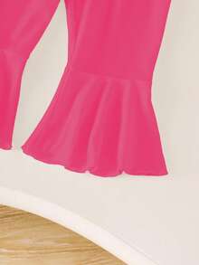 2件套女婴可爱甜美多色爱心图案白色上衣搭配粉色拼接喇叭裤，适合日常休闲穿着，白色T恤套装 - 彩色 - 查看 5