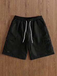 TOKVUE Men's Ins Fashion Street Drawstring Work Shorts, Men's Street Shorts, Cool And Fashionable, Suitable For Daily Wear, Going Out, Meeting Friends, Going To School, Party. Can Be Used As A Gift For Boyfriends, Sons - Black - View 1
