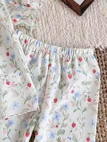 Young Girl Floral Print Ruffle Trim Puff Sleeve Top And Pants Pajama Set Toddler Sleepwear Girls Pajama Set Summer Sleepwear Sets Pyjama Set For Girls - Multicolor - View 6