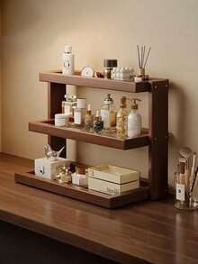 Three-Tier Bamboo Coffee Bar Storage Rack-Easy Assembly, Ideal For Kitchen, Dining Room, Cosmetics, And Lipstick Organization. Holds Mugs And Water Glasses. Features Natural Bamboo Grain. Space-Saving Home Decor And Countertop Organizer. Bamboo Kitchenware. - Walnut - View 5