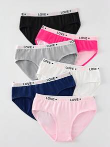6 chiếc/gói Quần lót trẻ em gái nhiều màu sắc in chữ LOVE, cạp chun co giãn, họa tiết hoạt hình dễ thương. - Nhiều màu - Xem 3