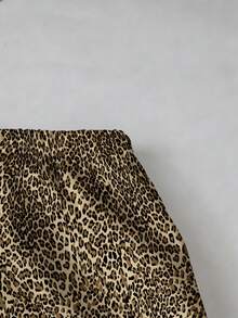 EMERY ROSE New Vintage Fashionable Lightweight Leopard Print Yellow Wide Leg Pants, Drawstring Elastic Waist Slim Straight Leg Pants, Casual Straight Trousers, Plus Size - Multicolor - View 3