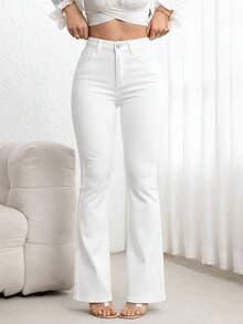 Flexra Women's Casual Everyday Office Commute Simple Versatile White Flare Jeans White Flare Pants Women White Pants Bell Bottom Pants Bootcut Women Jeans Flare Jeans Women - White - View 4