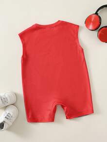 SHEIN Newborn Baby Boy Summer Cute Casual Knitted Cartoon Racing Pattern Romper - Multicolor - View 2