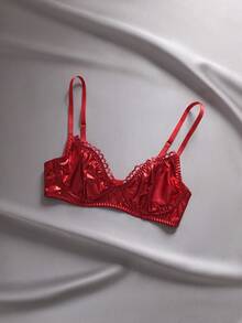 Sujetador de mujer rojo brillante de PU con aros reflectantes, con encanto punk, romántico y elegante para fiestas y bares - Rojo - Ver 8