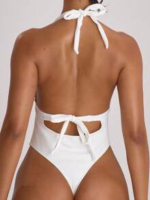 Musera Resort 深V露背系带性感泳衣，适合度假、夏季旅行、海滩度假等场合，基础款，适合单身派对、婚礼、新娘、告别单身派对等场合，纯色度假风。 - 白色 - 查看 5