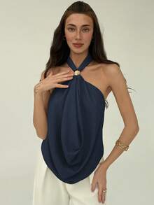 Aloruh 女士露背吊带无袖宽松休闲上衣，夏季 - 藏蓝色 - 查看 5