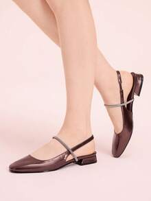 CUCCOO DOLLMOD 女士黑色亮面漆皮平底玛丽珍鞋，方头设计，方便穿脱，适合通勤、约会、聚会、购物、圣诞节等场合。 - 銅色 - 查看 3