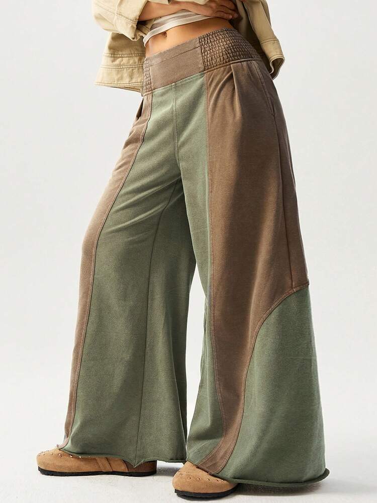 Bohemela 大码撞色弹力腰休闲阔腿裤 - 彩色 - 查看 5