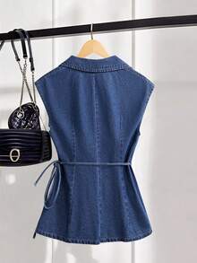 GlowEve 女士时尚休闲系带无袖牛仔上衣 - 藍色 - 查看 2