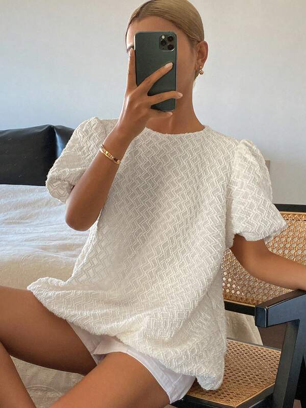 Livesso Blouse ample et confortable à manches bouffantes en dentelle pour femmes