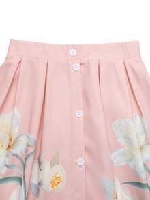 GlowEve Falda con estampado floral y decoración de botones para mujer - Rosa - Ver 3