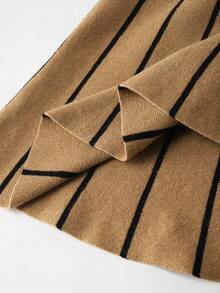 SHEIN Franclia Women Striped Halter Neck Sleeveless Fashionable Knitted Sweater Dress - Brown - View 3