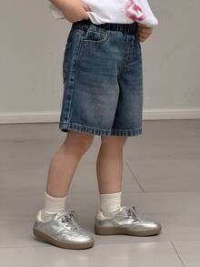 DAZY 男童松紧腰斜插口袋休闲牛仔短裤 - 藍色 - 查看 7