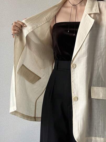 FRIFUL 女士休闲/职业单排扣中袖西装外套，夏季