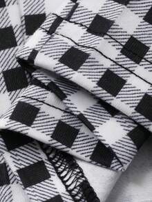 DAZY Young Boy Cartoon Print Round Neck Short Sleeve Top And Plaid Print Pants Pajama Set - White - View 8