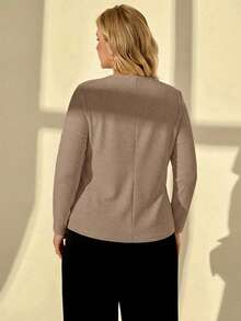 Auralis Plus Size Fashionable Commuter Solid Color Batwing Sleeve Asymmetric Hem Blouse - Apricot - View 2