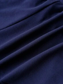 SHEIN 少女款藏蓝色针织抽绳休闲短款上衣，饰有刺绣数字图案 - 寶藍色 - 查看 6