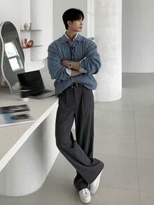 DAZY 男士休闲日常前扣条纹长袖衬衫，春夏款 - 彩色 - 查看 8