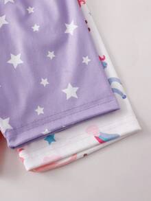 Conjunto de pijama de 4 piezas para niñas pequeñas con estampado de unicornio y estrella arcoíris, incluye top de manga corta y pantalones cortos, suave y cómodo - Multicolor - Ver 7