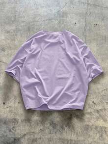 AXEPEAK Kaos Rajut Kasual Pria Lengan Pendek Longgar Motif Patchwork - Mauve Purple - View 2
