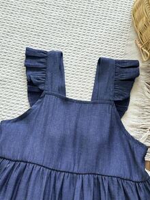 Vintaside Kids 女童夏季中码粉蓝色花园A字连衣裙。肩带的荷叶边设计巧妙可爱，增添了整体的甜美感和层次感。适合假日海滩玩耍、郊游、居家休闲、婚礼、生日、派对表演等各种场合。 - 藍色 - 查看 8