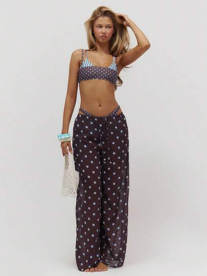 Musera Resort Polka Dot Wide Leg Drawstring Beach Trousers Summer Swim Beach Cover Up Vacation Everyday Sexy Cute Travel Bambola
