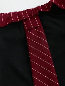 Sweetra 哥特风不对称荷叶边长袖露肩性感修身派对上衣，秋季女款 - 紅色 - 查看 6