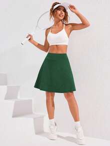 Easithlete 高腰运动裙，带口袋，防摩擦，适合瑜伽、跑步、健身 - 綠色 - 查看 5