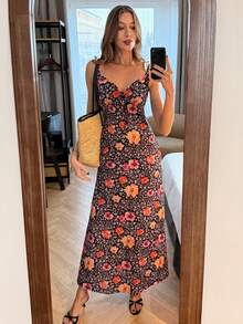 SHEIN PariChic Đầm maxi ôm dáng cổ chữ V tay bồng họa tiết hoa nhí mới dành cho nữ, lãng mạn và thanh lịch, thích hợp cho mùa xuân/hè. - Nhiều màu - Xem 4