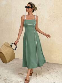 SHEIN Frenchy Đầm midi dáng suông thanh lịch dành cho nữ, có phần eo thắt gọn, thích hợp cho các bữa tiệc và sự kiện. - Màu xanh Bạc hà - Xem 6