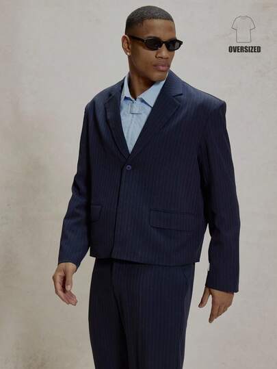 Musero Blazer con colletto a rever, oversize, con tasche con patta, manica lunga, a righe, essenziale per la primavera/estate