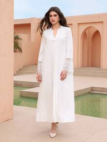 Graceveil Áo choàng trắng họa tiết hoa 3D thanh lịch, dáng rộng, tay bồng, có bèo nhún dành cho nữ - trắng - Xem 9