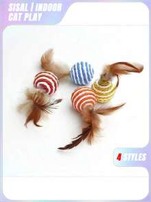 4 件装猫玩具随机颜色球形设计逗猫玩具，用于猫咪互动 - 彩色 - 查看 4