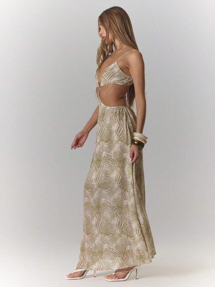 MUSERA Đầm maxi chiffon in họa tiết, khoét eo, dây đeo, trang phục đi Ibiza, kỳ nghỉ xuân hè, bãi biển, đảo Trắng, khách dự đám cưới, lễ hội, buổi tối mùa thu, khách dự tiệc cưới, thanh lịch, hẹn hò, Giáng sinh, mùa thu, đầm dài. - Nhiều màu - Xem 4