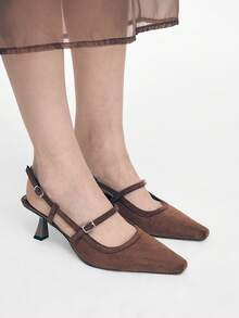 Mnmlis Women's Fashion Buckle Backstrap Comfortable Flats Valentine's Day - Brown - View 1