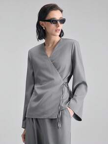 Ontre 2026 Spring/Summer New Casual/Work Solid Color Tie-Wrap Design Blazer - Grey - View 1
