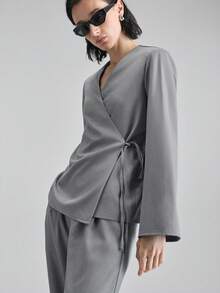 Ontre 2026 Spring/Summer New Casual/Work Solid Color Tie-Wrap Design Blazer - Grey - View 6