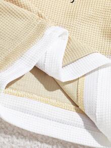 SHEIN Playful Pals 3-Pack Baby Boy Summer Blue Round Neck 2 In 1 Top And Shorts With Hat, Waffle Fabric, Suitable For Daily Outdoor Play, School, Vacation, Elegant Style, Suitable For Family Leisure, Sports And Gatherings - Khaki - View 5