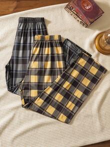 2pcs/Set Plaid Men's Lounge Pants - Multicolor - View 2