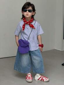 DAZY Young Boy Striped Print Button-Front Casual Short Sleeve Shirt - Blue - View 2