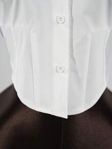 SaltGleam SaltGleam Áo sơ mi nữ không tay dáng ôm, màu trơn, cài một hàng cúc, kiểu dáng thường ngày. - trắng - Xem 3