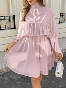 Lounesse 大码女式两件套连衣裙，时尚休闲粉色连衣裙 - 粉色 - 查看 2