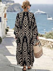 SHEIN Holidaya 复古沙滩度假宽松深V领女士长裙 - 彩色 - 查看 3