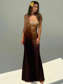 Aloruh Women's Elegant Floral Print Backless Halter Dress - Brown - View 5